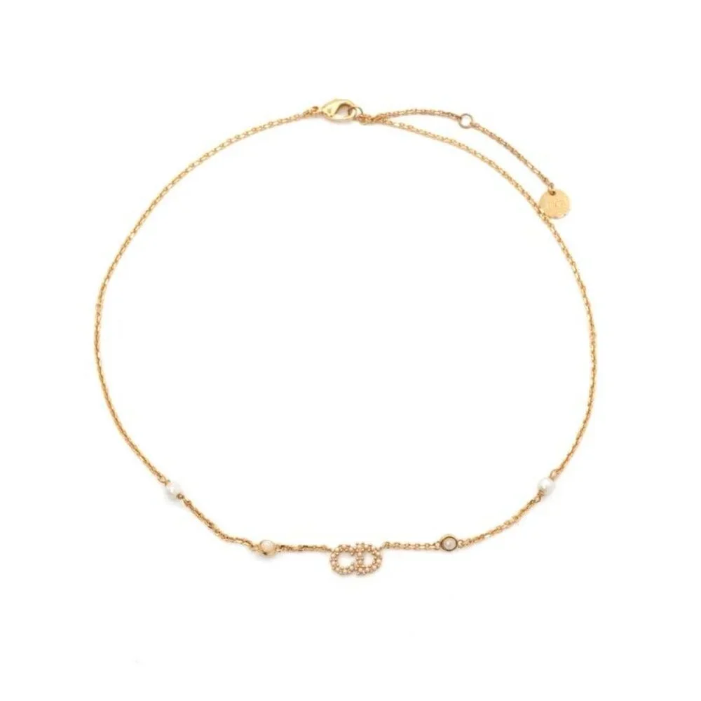 Christian Dior Clairdlune Necklace Pendant Choker Gold CD Logo - Picture 2 of 10